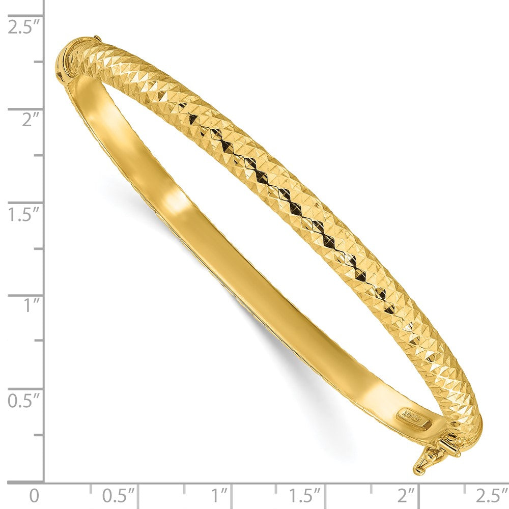 Sterling Silver Polished Gold-tone Textured Hinged Bangle Bracelet