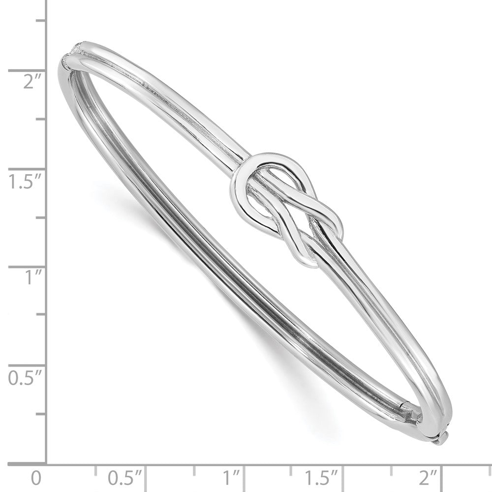 Sterling Silver Polished Rhodium-plated Knot Hinged Bangle Bracelet