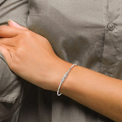 Sterling Silver Rhod-plated Polished Beads w/.75 in ext Bangle Bracelet
