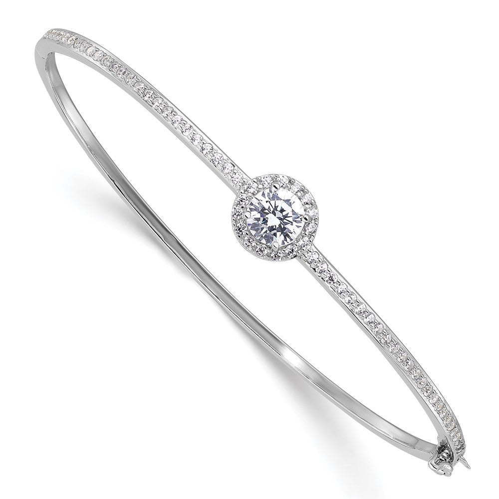 Sterling Silver Rhodium-plated Polished CZ Hinged Bangle Bracelet - 2