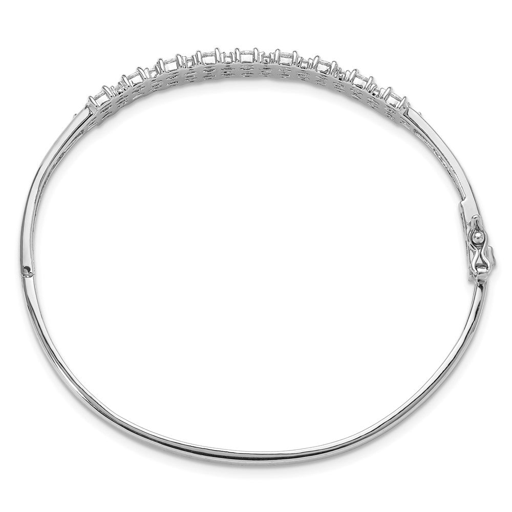 Sterling Silver Rhodium-plated Polished Graduated CZ 3 Row Hinged Bracelet