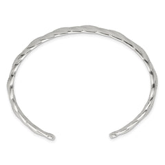 Sterling Silver Polished and Textured Twisted Cuff Bangle Bracelet