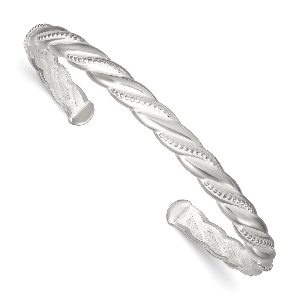 Sterling Silver Polished and Textured Twisted Cuff Bangle Bracelet