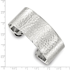 Sterling Silver Polished 25mm Flat Hammered Cuff Bangle