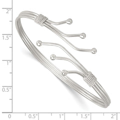 Sterling Silver Polished Twisted and Beaded Fancy Triple Band Cuff Bangle Bracelet