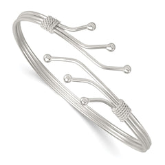 Sterling Silver Polished Twisted and Beaded Fancy Triple Band Cuff Bangle Bracelet