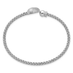 Sterling Silver Rhodium-plated Brushed Heart and CZ Flexible Cuff Bangle