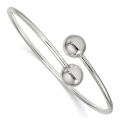 Sterling Silver Polished Ball Ends Flexible Cuff Bangle