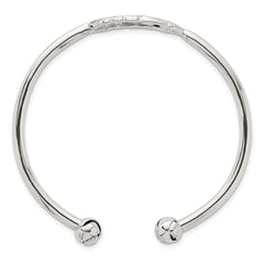 Sterling Silver Polished and Grooved Feather Cuff Bangle