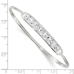 Sterling Silver Polished Square CZ Bar Bangle