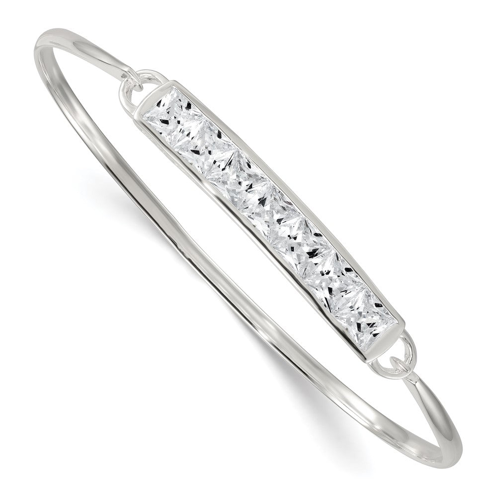 Sterling Silver Polished Square CZ Bar Bangle