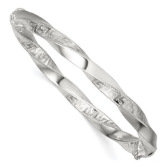 Sterling Silver Polished Twisted and Greek Key Hinged Bangle