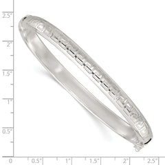 Sterling Silver Polished and Textured Greek Key Hinged Bangle