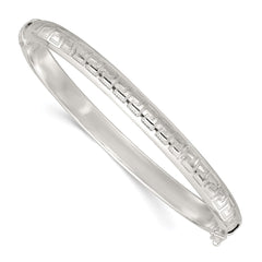 Sterling Silver Polished and Textured Greek Key Hinged Bangle