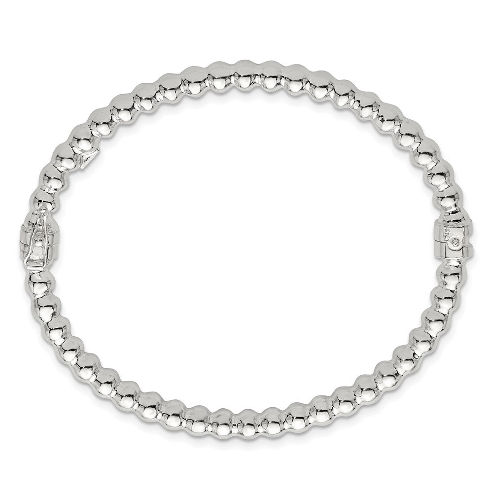 Sterling Silver Polished Beaded Design Hinged Bangle