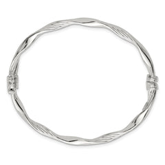 Sterling Silver Polished and Textured Twisted 4.00mm Hinged Bangle