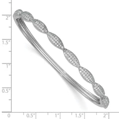 Sterling Silver Rhodium-plated Polished Fancy Scalloped CZ Hinged Bangle