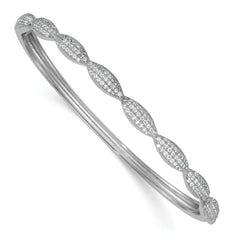 Sterling Silver Rhodium-plated Polished Fancy Scalloped CZ Hinged Bangle