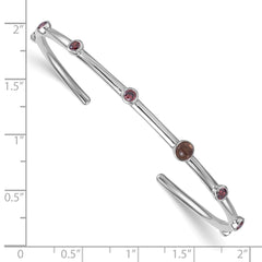 Sterling Silver Rhodium-plated Polished Brown CZ and Smokey Quartz Cuff Bangle