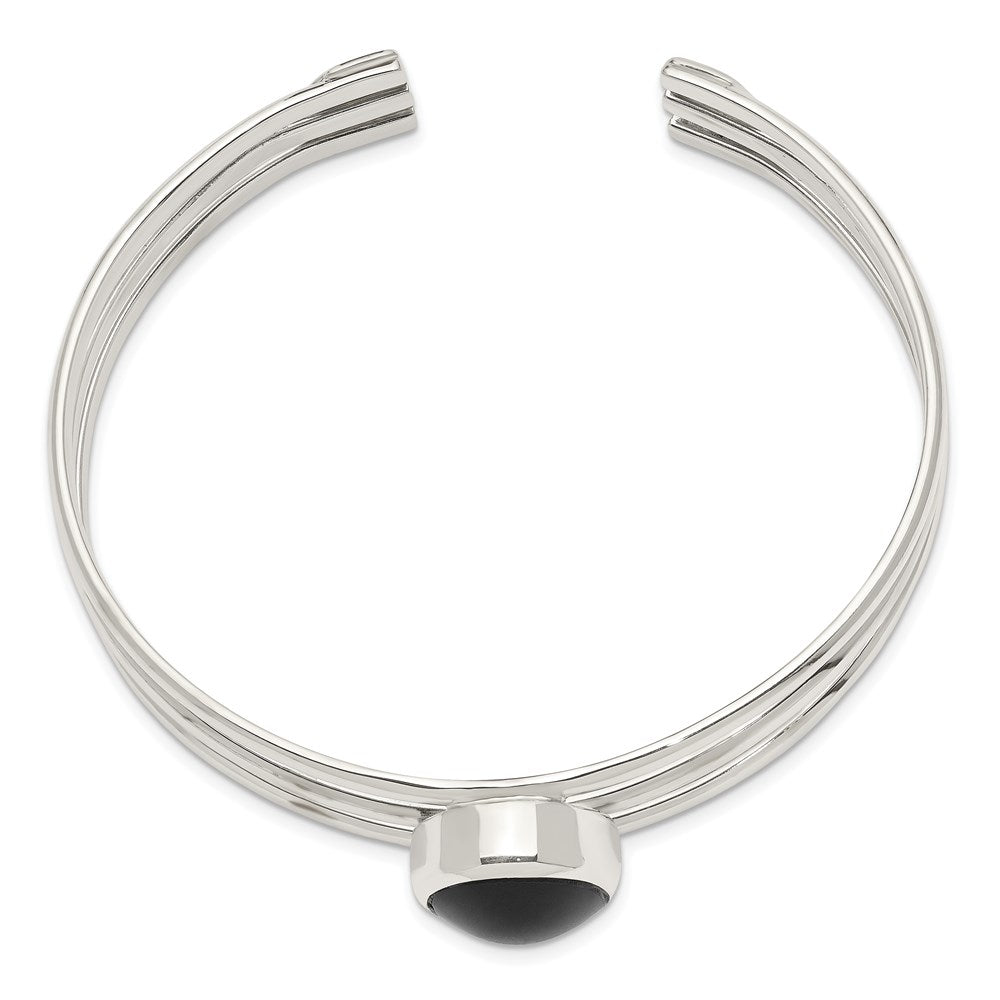 Sterling Silver Synthetic Onyx Three Strand Cuff Bangle Bracelet