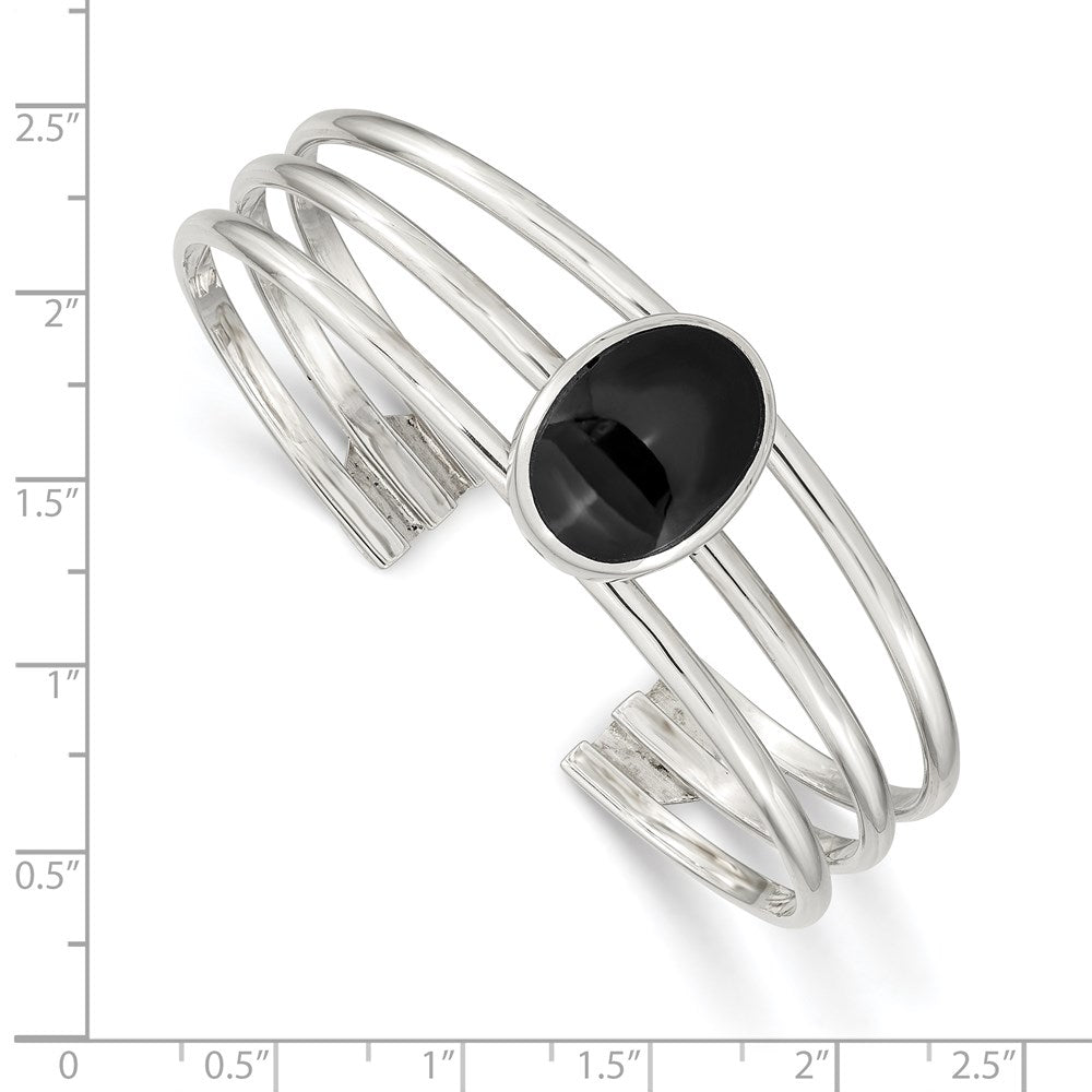 Sterling Silver Synthetic Onyx Three Strand Cuff Bangle Bracelet