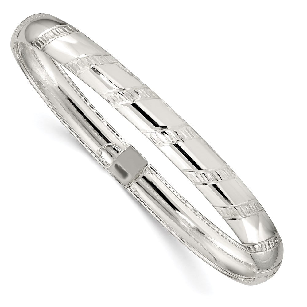 Sterling Silver 7mm Diamond-cut Flexible Bangle - 2