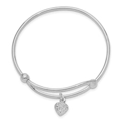 Sterling Silver RH-plated Polished & D/C Heart Adjustable Baby Bangle