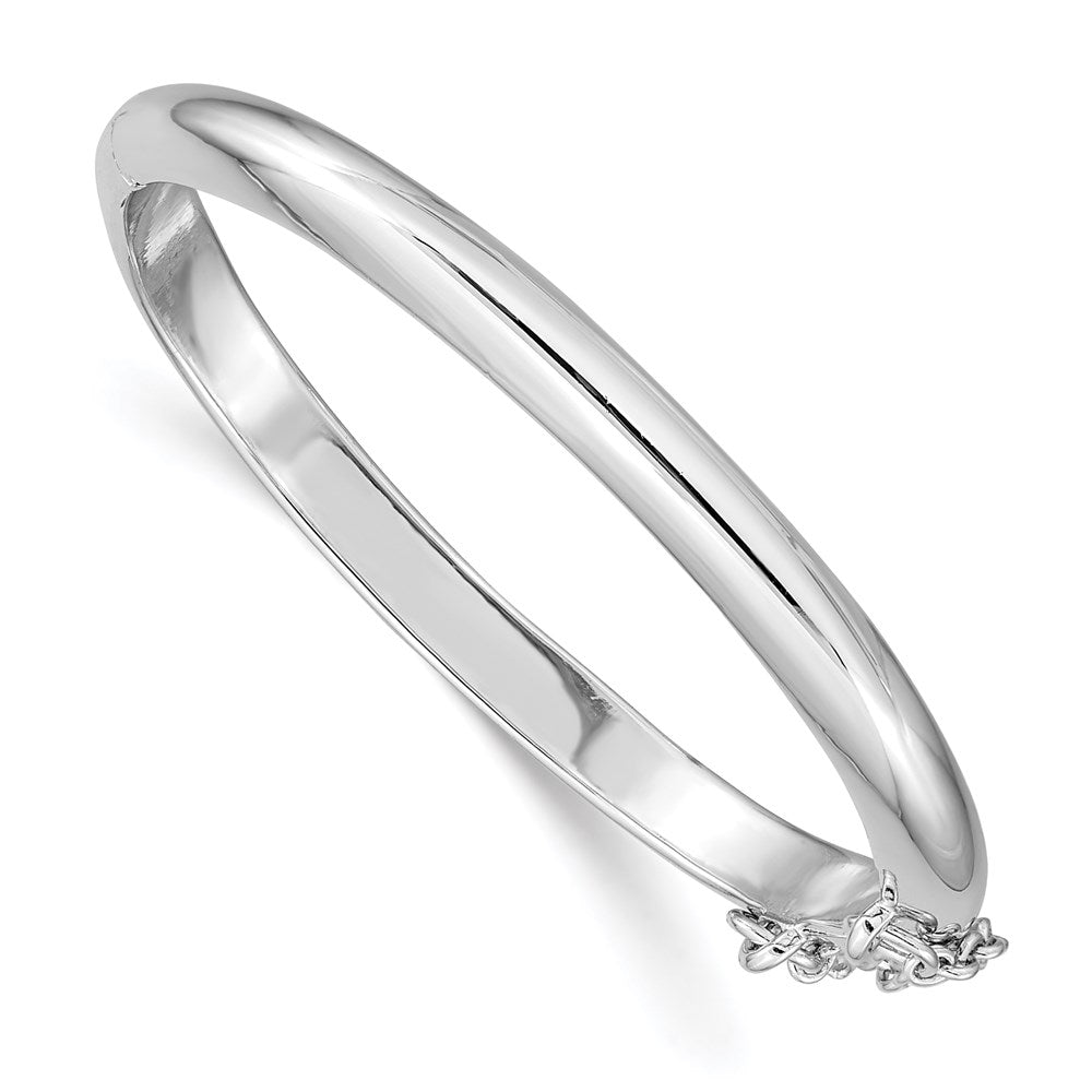 Sterling Silver RH-plated Polished 4mm w/ Safety Hinged Children's Bangle - 5