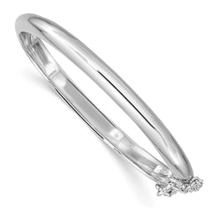 Sterling Silver RH-plated Polished 4mm w/ Safety Hinged Children's Bangle - 4