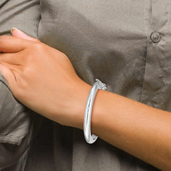 Sterling Silver Rhodium-plated Polished & Diamond-cut 5mm with Safety Clasp Hinged Children's Bangle - 2