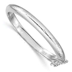 Sterling Silver Rhodium-plated Polished & Diamond-cut 5mm with Safety Clasp Hinged Children's Bangle - 2