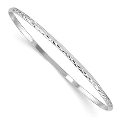 Sterling Silver RH-plated Polished & D/C 2mm Slip On Children's Bangle - 2