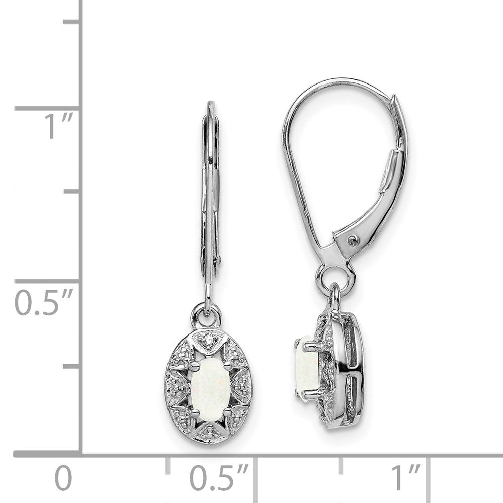 Sterling Silver Rhodium-plated Diam. & Created Opal Earrings - 2
