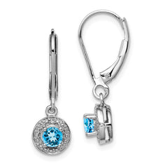 Sterling Silver Rhodium-plated Diam. & Blue Topaz Earrings - 2