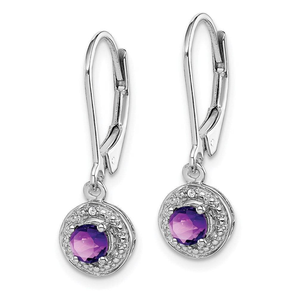 Sterling Silver Rhodium-plated Diam. & Amethyst Earrings - 2