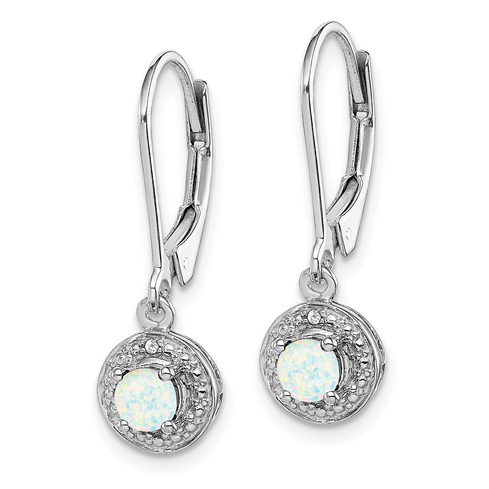 Sterling Silver Rhodium-plated Diam. & Created Opal Earrings - 3