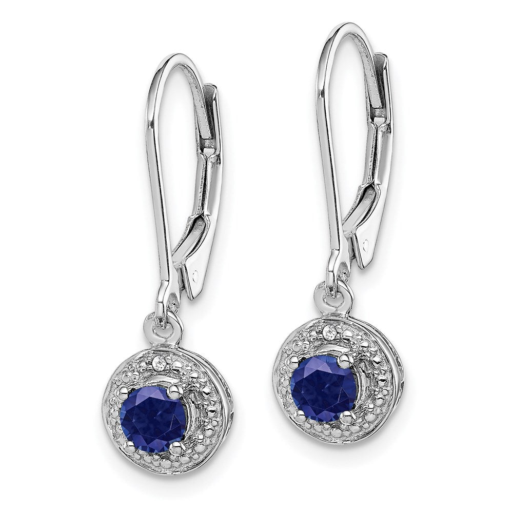 Sterling Silver Rhodium-plated Diam. & Created Sapphire Earrings - 3