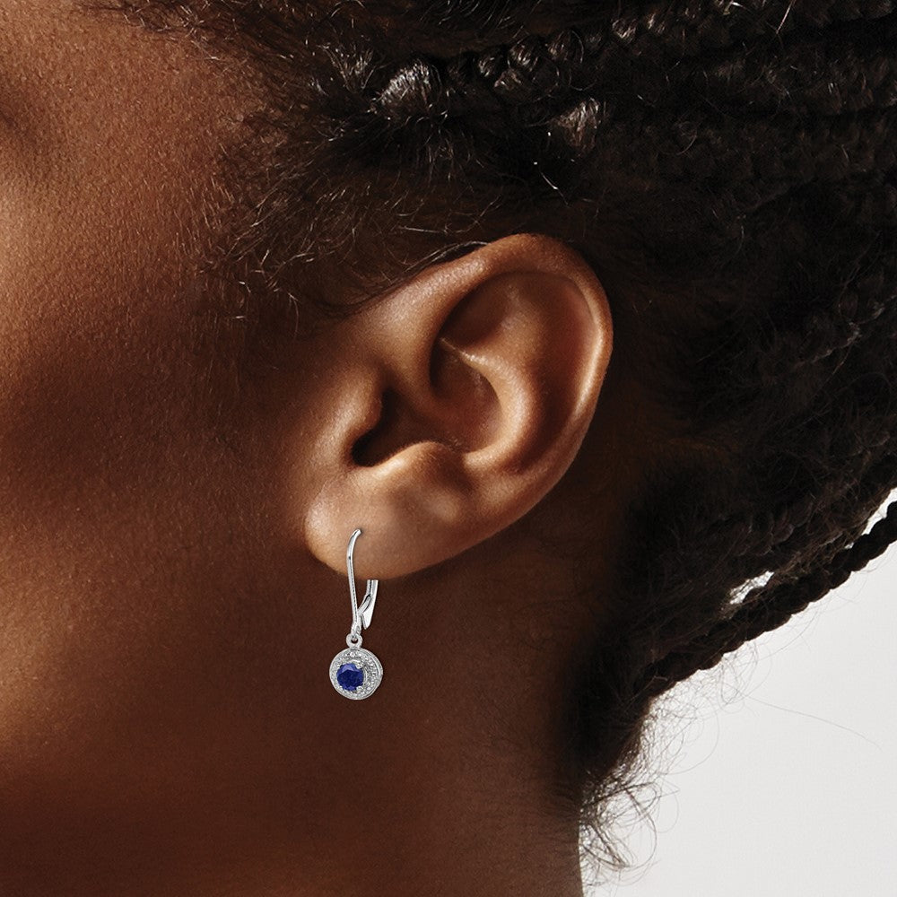 Sterling Silver Rhodium-plated Diam. & Created Sapphire Earrings - 3