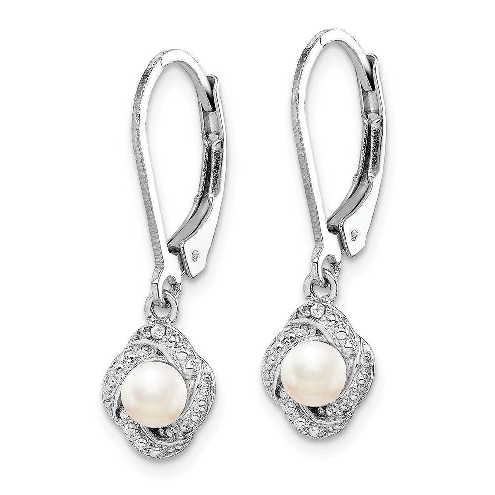 Sterling Silver Rhodium-plated Diam. & FW Cultured Pearl Earrings - 3
