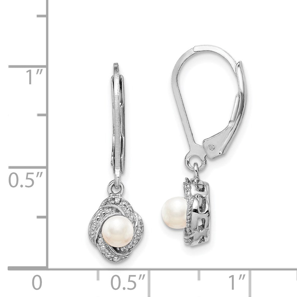 Sterling Silver Rhodium-plated Diam. & FW Cultured Pearl Earrings - 3