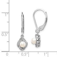 Sterling Silver Rhodium-plated Diam. & FW Cultured Pearl Earrings - 3