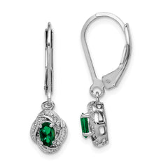 Sterling Silver Rhodium-plated Diam. & Created Emerald Earrings - 2
