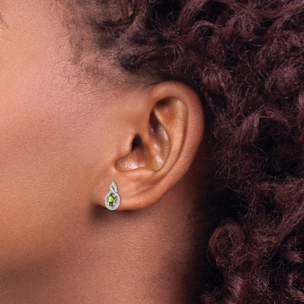 Sterling Silver Rhodium-plated Peridot & Diam. Earrings - 5