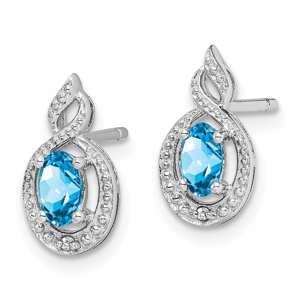 Sterling Silver Rhodium-plated Light Swiss Blue Topaz & Diam. Earrings - 4
