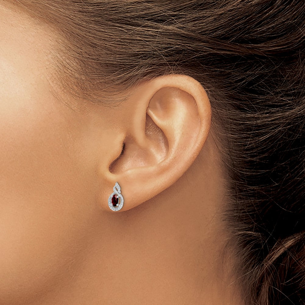 Sterling Silver Rhodium-plated Garnet & Diam. Earrings