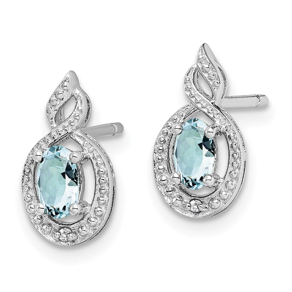 Sterling Silver Rhodium-plated Aquamarine & Diam. Earrings