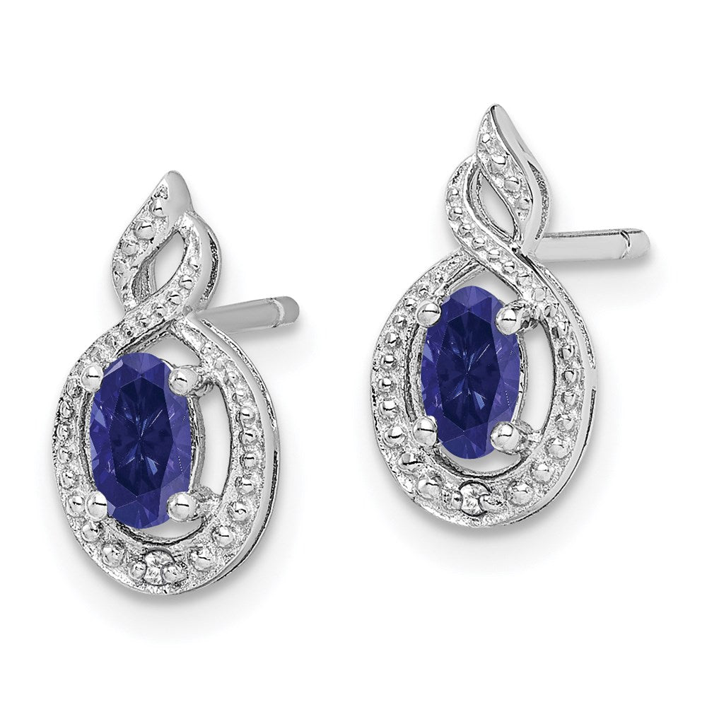Sterling Silver Rhodium-plated Created Sapphire & Diam. Earrings - 2