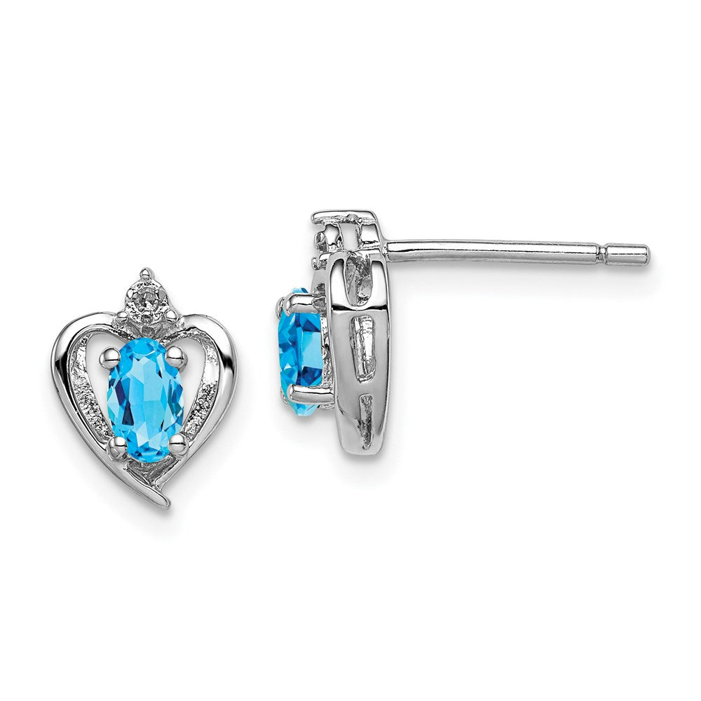 Sterling Silver Rhodium-plated Light Swiss Blue Topaz & Diam. Earrings - 3