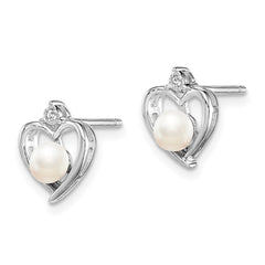 Sterling Silver Rhodium-plated FW Cultured Pearl & Diam. Earrings - 4