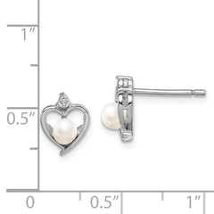 Sterling Silver Rhodium-plated FW Cultured Pearl & Diam. Earrings - 4